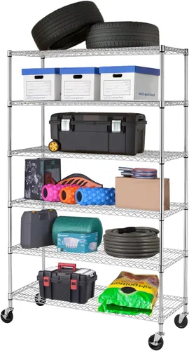 Miniatura 37 de PayLessHere Estante de alambre de 6 niveles 17 x 12 x 64 pulgadas Negro Estantes ajustables Estantes de almacenamiento de alta