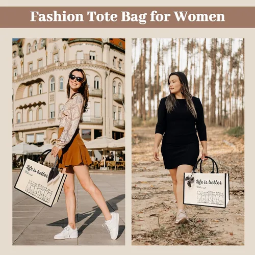 Miniatura 11 de Cute Tote Bags, 16Oz, 3 Pockets, Cat Large Canvas Tote Bags for Women, Anti-Scratch Lining Large Tote Bag with Zipper