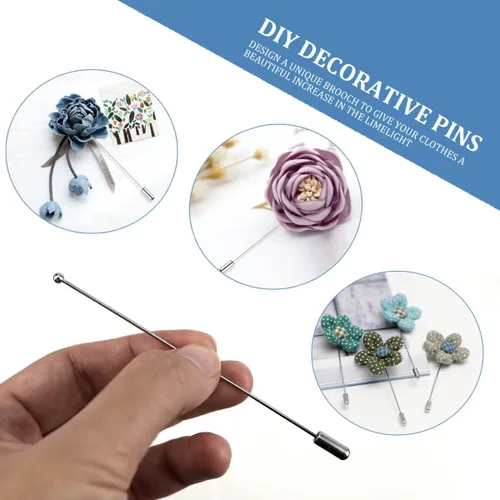 Miniatura 4 de Broche de acero Ramillete de plata, broche de solapa de seguridad, aguja larga con taza segura para costura artesanal, hombres y mujeres, traje