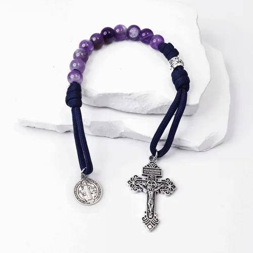 Miniatura 14 de Nazareth Store Rosario de cuerda de paracaídas de San Miguel, collar de rosario resistente y rosario de una década, cuentas de piedra natural