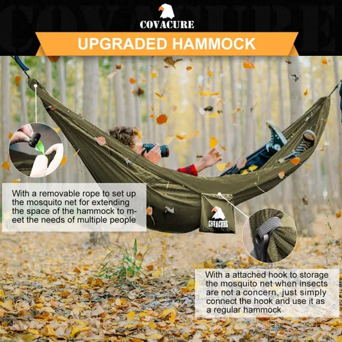 Miniatura 4 de COVACURE Hamaca de camping – Hamaca portátil de capacidad de 772 libras con correas de árbol, hamaca de viaje de nailon de paracaídas duradera