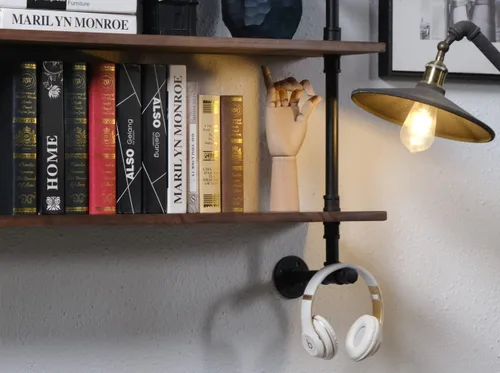 Miniatura 5 de Estantes de pared de tubería industrial con tablón de madera real, estantes flotantes de 48 pulgadas para pared, estantería de libros estilo granja