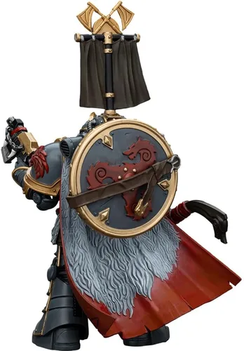 Miniatura 2 de JOYTOY 1/18 Warhammer 40,000 Figura de acción Space WolvesLegion Praetor con hacha de poder y escudo de combate, colección modelo 15 años + regalo