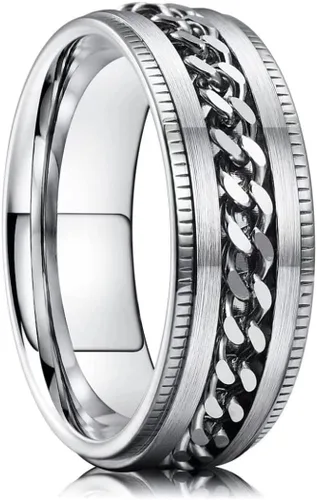 Miniatura 81 de King Will - Anillo antiestrés de acero inoxidable 316L para hombres y mujeres, con cadena decorativa giratoria, 8 mm de ancho, anillo de boda