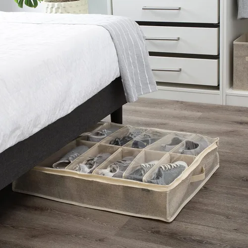 Miniatura 3 de Simplify Plegable, asas, cubierta de cremallera, material transpirable, en yute sintético 12 pares debajo de la cama caja de almacenamiento