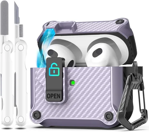 Miniatura 43 de R-fun - Funda para audífonos compatible con AirPods de 4.ª generación 2024, cubierta protectora de expulsión automática a prueba de caídas, puerto