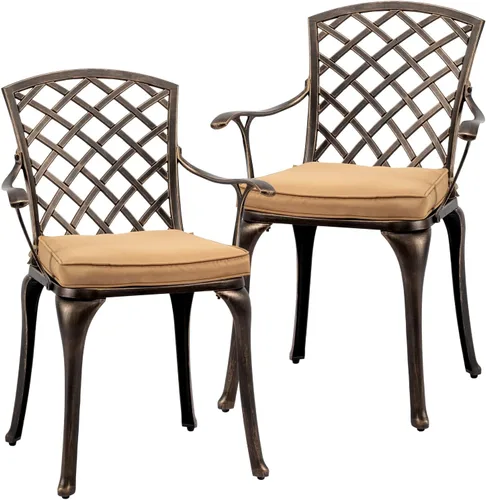 Miniatura 10 de VINGLI Juego de 2 sillas de patio de aluminio fundido para todo tipo de clima, sillas de comedor al aire libre, sillones de metal para piscina