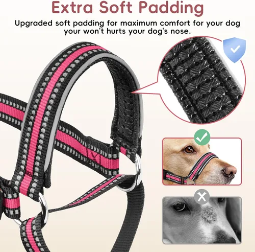 Miniatura 2 de BARKLESS Bozal de nailon suave para perros grandes y medianos, 2 en 1, con lazo acolchado ligero para beber y alimentar, protector bucal ajustable