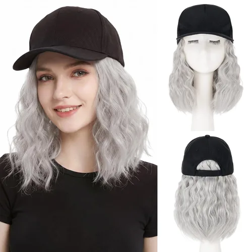Miniatura 52 de SEGO Gorra de béisbol con extensiones de cabello para mujer, resistente al calor, sintético, 6 pulgadas, ajustable, corta, recta, peluca de repuesto