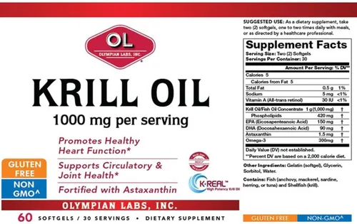 Miniatura 6 de Olympian Labs Aceite de krill antártico, cápsulas de 1000 mg con astaxantina, omega-3, EPA, DHA, inmune, apoyo articular y cerebral, 60 cápsulas