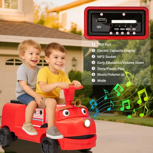 Miniatura 3 de Tren de paseo para niños de 12 V con licencia de CHUGGINGTON, auto de juguete de 2 plazas sin rieles con asiento ajustable, silbato de tren, faro