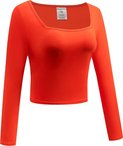 Miniatura 3 de OThread & Co. Camiseta corta de manga larga con cuello cuadrado para mujer