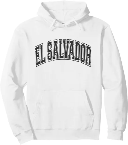 Miniatura 6 de El Salvador Arched Style Negro Texto y Contorno Sudadera Con Capucha