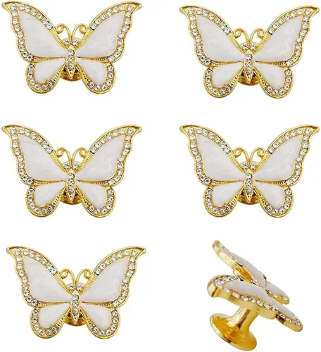 Vivicap - 6 pomos de mariposa dorados, tiradores de cajón de mariposa, tiradores de mariposa elegantes, tirador de un solo agujero, manija de