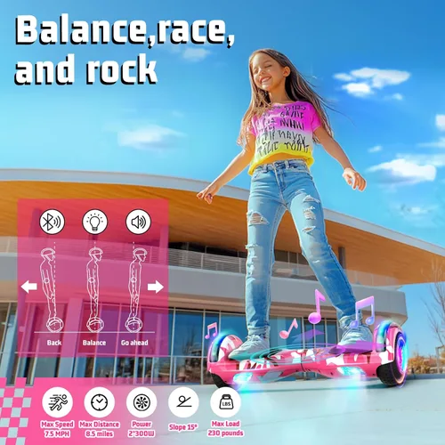 Miniatura 2 de Scooter con accesorio de asiento para niños y adultos, scooter de equilibrio de 6.5 pulgadas y 8.5 pulgadas con altavoces Bluetooth y luz LED
