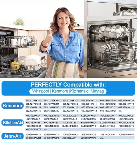 Miniatura 3 de Paquete de 2 piezas de ajuste de rejilla superior para lavavajillas W10350376 con piezas superiores W10195840 y W10195839 y W10250160 y W10508950