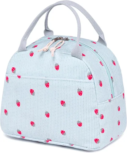 Miniatura 36 de Bluboon Bolsa de almuerzo para mujer, bonita bolsa de almuerzo de pana con correa para el hombro, reutilizable, aislada, gran capacidad