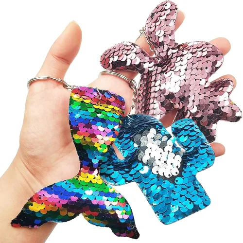 Miniatura 7 de GuassLee 15 llaveros de lentejuelas para niños y niñas, recuerdos de fiesta, mochila de unicornio y sirena, llaveros a granel para niños, premios