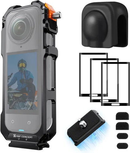 Miniatura 9 de K&F Concept Jaula para Cámara para Insta360 X5, Estuche Protector de Aleación de Aluminio con Cubierta de Lente de Silicona, Marco con 2 Monturas