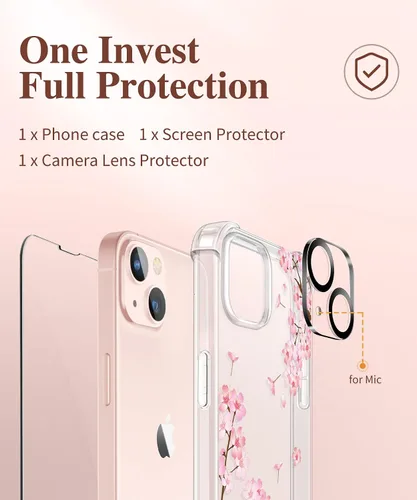 Miniatura 7 de GVIEWIN - Funda diseñada para iPhone 13 de 6.1 pulgadas, con protector de pantalla de vidrio templado y protector de lente de cámara, diseño floral
