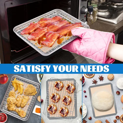 Miniatura 7 de P&P CHEF Bandeja para horno tostador de 9 x 7 x 1 pulgadas con rejilla y alfombrilla de silicona, bandeja para horno tostador de acero inoxidable