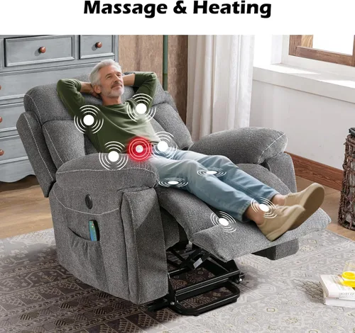 Miniatura 9 de IOMOR Silla reclinable grande para personas mayores con masaje y calor, sofá reclinable eléctrico con 2 portavasos, bolsillo lateral y puerto
