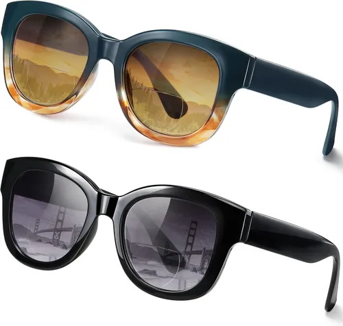 EYEGUARD Paquete de 2 lentes de sol bifocales de lectura para mujer, protección UV400, bisagra de resorte, diseño vintage