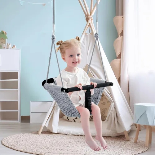 Miniatura 7 de Asiento de columpio para niños pequeños de 2 en 1 - Asientos de columpio de cuerda ajustables para niños Juego de columpio para patio trasero Gris