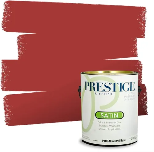 Miniatura 80 de Prestige Paints E100-T-SW6591 Pintura exterior e imprimación en uno, 1 galón, plano, combinación comparable de Sherwin Williams Amaryllis, 1 galón