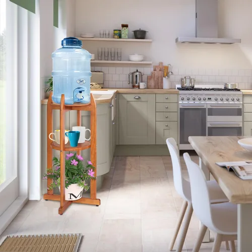 Miniatura 4 de Dispensador de agua de madera maciza natural (32.8 pulgadas de alto - 11.2 pulgadas de ancho) dispensador de bebidas con 2 estantes redondos