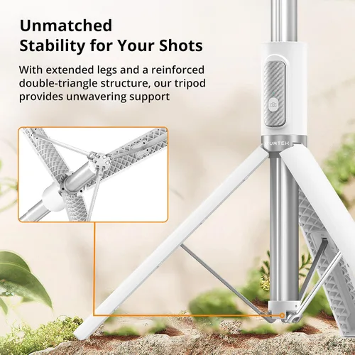 Miniatura 8 de ATUMTEK Trípode selfie stick de 55 pulgadas, trípode extensible todo en uno para teléfono con control remoto Bluetooth recargable para iPhone, Blanco