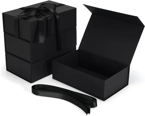 Miniatura 45 de Paquete de 4 Cajas de Regalo de 12x6x4 Pulgadas con Tapas de Cierre Magnético, Caja Negra Magnética para Boda, Propuesta de Padrinos y Damas
