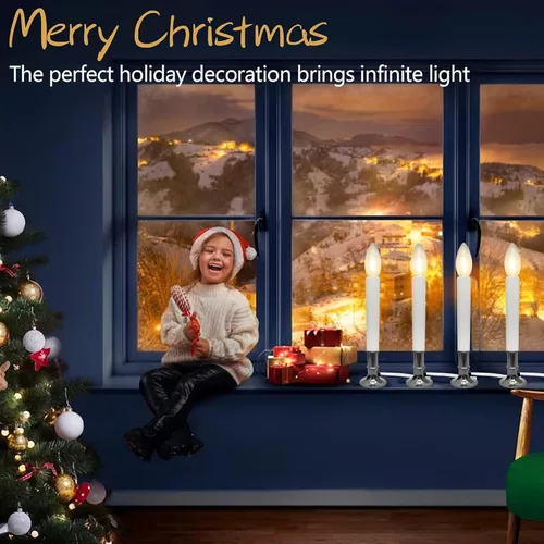 Miniatura 4 de Paquete de 4 velas eléctricas de ventana de Navidad con sensor del atardecer al amanecer, velas de ventana con base chapada en níquel con bombilla
