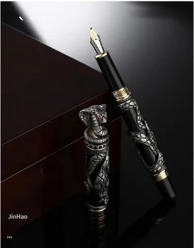 Miniatura 3 de JinHao - Pluma estilográfica de serpiente negra doblada con convertidores para escribir, bolígrafos retro de caligrafía con patrón de cobra Negro