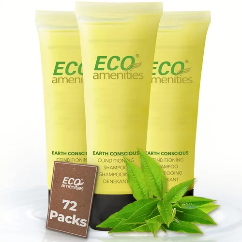 2 en 1 champú y acondicionador ECO Amenities, tubo transparente con tapa, envuelto individualmente de 1.1 onzas, 72 tubos por caja