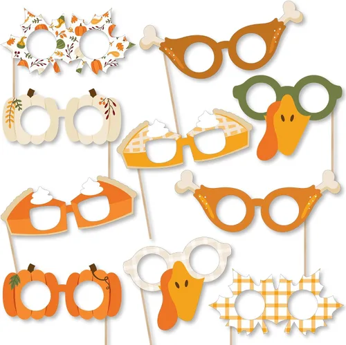 Miniatura 8 de Big Dot of Happiness Fall Friends - Gafas de Acción de Gracias, tarjetas de papel, kit de accesorios para cabina de fotos, 10