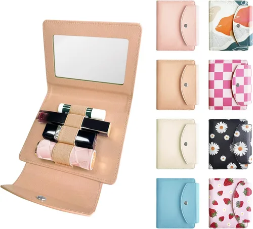 Miniatura 21 de Estuche de lápiz labial de PU con espejo, con capacidad para 4 lápices labiales largos, organizador de maquillaje, estuche de viaje para cosméticos