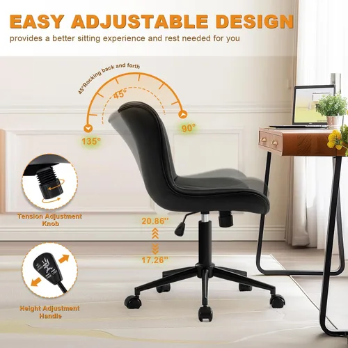 Miniatura 6 de Silla de oficina, silla de escritorio sin brazos con ruedas, ergonómicas y cómodas sillas de trabajo para computadora en casa, silla de tocador