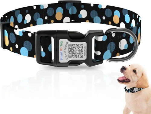 Collares de perro para perros pequeños, collar de perro con etiqueta de nombre de código QR, material de poliéster suave, collar ajustable para