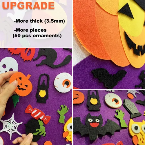 Miniatura 4 de THAWAY Decoración colgante de bruja de calabaza de fieltro de Halloween, manualidades y kits de fieltro, adornos adhesivos, decoraciones de fiesta