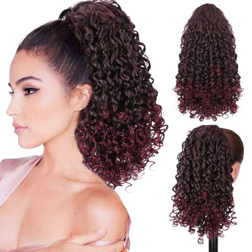 Miniatura 7 de AISI BEAUTY Extensión de cola de caballo rizada con cordón para mujeres negras, cola de caballo sintética rizada con cordón con 2 clips en colas