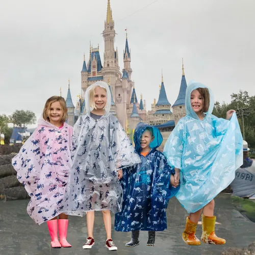 Miniatura 4 de Ponchos de lluvia desechables paquete familiar (paquete de 8) – Poncho de lluvia impermeable con capucha para adultos y niños – Paquete de poncho
