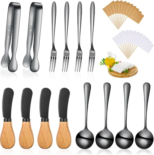 Juego de 34 cuchillos esparcidores de mantequilla de queso, cuchillos esparcidores de acero inoxidable con asas de madera, tableros de charcutería,