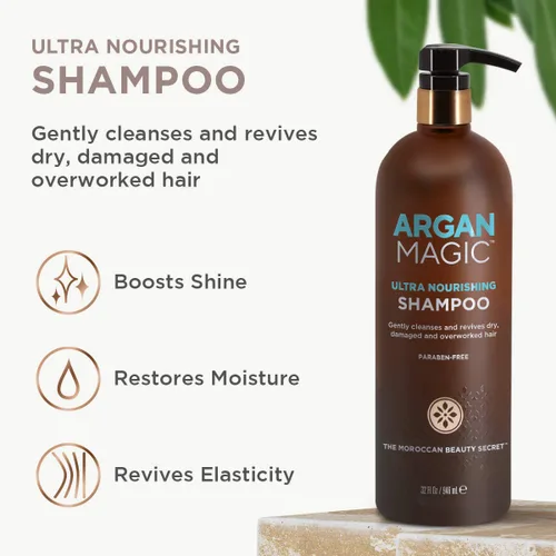Miniatura 3 de Argan Magic Champú ultra nutritivo, aceite de argán y antioxidantes para nutrir y restaurar tipos de cabello dañados y sobreprocesados, sin