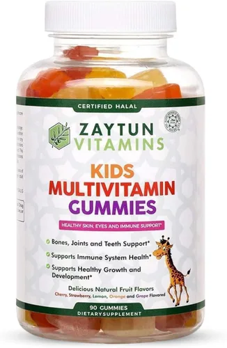 Zaytun Vitaminas halal para niños, gomitas multivitamínicas, vitamina A, C, D, E, B6, B12, biotina, vegetariana, sin gelatina, sin gluten, sin
