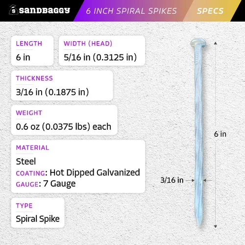 Miniatura 2 de Sandbaggy Estacas de césped artificial galvanizado de 6 pulgadas, clavos de paisaje en espiral, clavos de tierra para césped sintético, césped