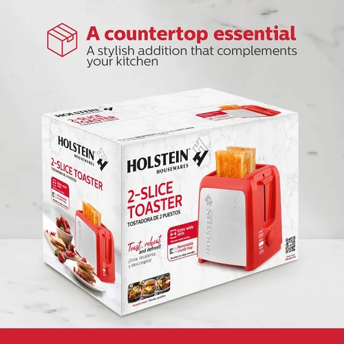Miniatura 9 de Holstein Housewares Tostadora de 2 rebanadas con 7 ajustes de tostado, ranuras extra anchas, recalentamiento, descongelación, cancelación