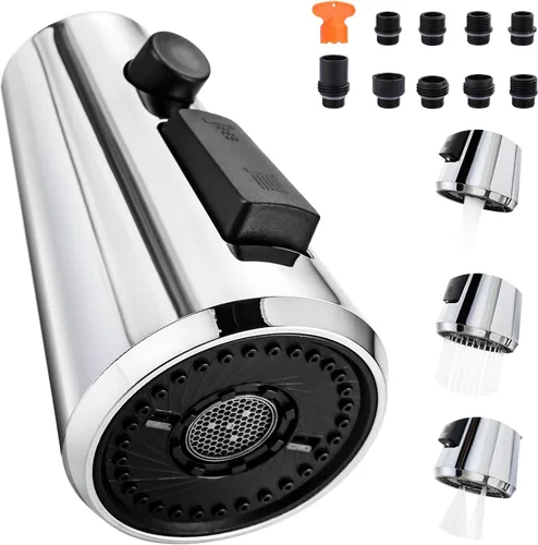 Miniatura 10 de ALEASHA Cabezal rociador desplegable para grifo de cocina, boquilla rociadora de fregadero de 3 funciones con 9 adaptadores, repuesto de cabezal