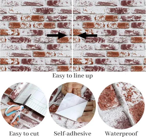 Miniatura 8 de VaryPaper Papel tapiz rústico pintado de ladrillo rojo para despegar y pegar, papel de contacto de ladrillo de 17.7 x 78.7 pulgadas, papel tapiz