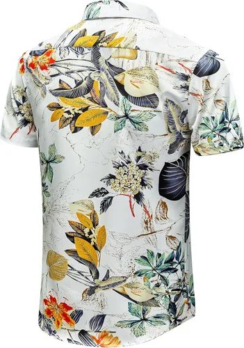 Miniatura 3 de EUOW - Camisa hawaiana estampada de manga corta para hombre, con botones, de verano, para playa